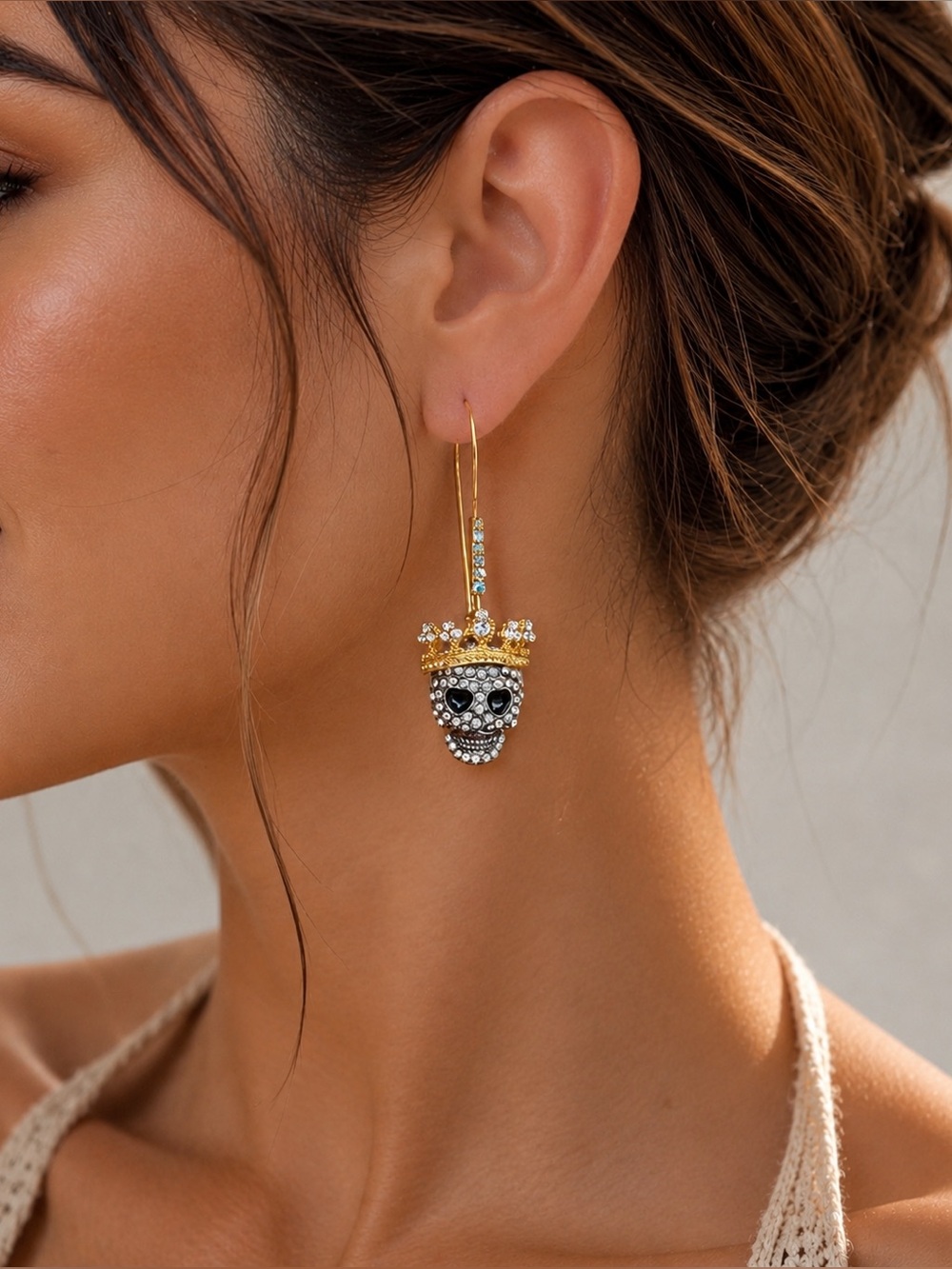 Gold Crown Skull Drop Earrings - Halloween themed